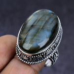 Natural Labradorite Gemstone 925 Sterling Silver Jewelry Ring Size 7.5 b0a61