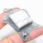 Natural Howlite Jasper,White Topaz Stone 925 Sterling Silver Pendant 2.68 m0d97