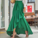 Women Ruffles Hem Mermaid Skirt Maxi Saia Elastic High Waist Asymmetrical Party Elegant Casual Long Skirt XXXXXL