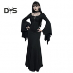 Naiste Halloweeni kleit kalasabaga &auml;&auml;ris Slim Fit Ebaregulaarne volangiga manseti nahkhiire varrukad gooti &uuml;mara kaelusega &uuml;hev&auml;rviline Cosplay Performance Maxi kleit S must