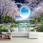 Fotoseinapilt 3D Kuu Tapeet Lilled Puu Luik maastik Seinamaal Taust Elutuba Magamistoa Kodukaunistus 200 cm(W) x 140 cm(H)