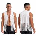 Meeste l&auml;&auml;nekauboi vintage kunstseemisnahast tutist vestid, esiosa lahtised needid, narmastega vest jakk Festival Rave Party Clubwear XXL valge
