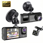 3 kaamera objektiiviga auto DVR 3-kanaliline armatuurkaamera HD 1080P armatuurkaamera kahe objektiiviga armatuurkaamera videosalvesti, must kast 24h parkimise j&auml;lgimine No TF Card must