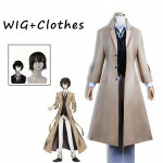 Anime Bungo Stray Dogs Dazai Osamu Cosplay Kost&uuml;&uuml;m Pikk Jakk Mantel Tren&scaron;&scaron; Kleebis Sidemega &Uuml;likonn Vormiriietus Halloweeni R&otilde;ivad L-(Full set+wig)