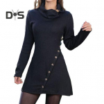 Naiste s&uuml;gistalvine &uuml;hev&auml;rviline minikleit kuhjaga krae pikkade varrukatega puusadega m&auml;hitud n&ouml;&ouml;bid Dekoratsioon l&uuml;hike kleit k&otilde;rge v&ouml;&ouml;kohaga kleit t&auml;navar&otilde;ivad L punane