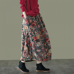 S&uuml;gis ja Talv Retro Etniline Stiil Prinditud Puuvillane Linane Soe Seelik Elastne V&ouml;&ouml;koht Paks Lillepung Seelik Keskmise Pikkusega Naiste Puuvillane Seelik One size