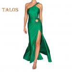 Naiste &Otilde;htukleit Viltuse Kaelusega &Otilde;lgu Paljastav L&otilde;hikuga &Auml;&auml;rise Liibuv Seljatu Varrukateta &Otilde;&otilde;nes V&auml;ljal&otilde;igetega Ballikleit Pikk Kleit Puhkuse Rannakleit S roheline