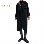 Meeste tuulejope Lapi pikkade varrukatega Kahekordne rida Reguleeritav v&ouml;&ouml; Trenchcoat taskutega &Uuml;hev&auml;rviline Lahtine l&otilde;ige Keskmise pikkusega &Uuml;ler&otilde;ivad S must