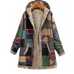 Uus naiste talvine soe lilleline tr&uuml;kitud kapuutsiga jakk Kapuutsiga vintage liigne talvepolsterdatud jope Boho vintage mantlid S roheline