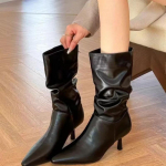 Naiste k&otilde;rged kontsad, s&auml;&auml;re keskosa lumesaapad, terava ninaga Seksikad nahast kingad, naiste talvemoodsad Chelsea saapad Trend Goth Zapatos Lady 35