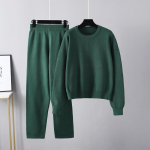Naiste kaheosalised r&otilde;ivad, kootud pullover, laia s&auml;&auml;rega p&uuml;ksid, dressid dressidressid, sobivad salongikomplektid, tursked s&uuml;gistalvised naiste kampsunite komplektid one size fits all roheline