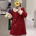 Uus kahepoolne villane mantel keskmise pikkusega Korea stiilis lahtine vaba vabaaja villane mantel S must