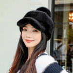 Paks Soe Pl&uuml;&uuml;sist Kunstminkkarusnahast Pesapallim&uuml;ts Elegantne &Uuml;hev&auml;rviline P&auml;ikesekaitsem&uuml;ts Klassikalised K&uuml;lmakindlad Reguleeritavad Golfim&uuml;tsid Naistele S&uuml;gis & Talv must