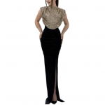 Naiste s&auml;delev kleit &uuml;mara kaelusega, varrukateta, k&otilde;rge v&ouml;&ouml;kohaga, litritega, l&otilde;hikuga pikk kleit &otilde;htuseks peoks XL &scaron;ampanjav&auml;rvi