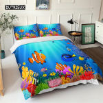 Ookeani Tekikoti Komplekt Sinine Meri Kala 3D Prinditud Laste Voodipesukomplekt Queen King Skandinaavia Ookeanimaastik Pehme Pol&uuml;ester Voodikate 150x200cm 3pcs