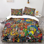 Moodne tekikottide komplekt, Teismelise stiilis pilt T&auml;navasein Graffiti Graafiline V&auml;rviline Disain Kunstiteos Tr&uuml;kk, Hip Hop Voodipesukomplekt King 140x200cm 3pcs gray