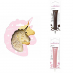 Kit pour biscuit en relief Licorne + 2 Stylos au chocolat marron et rose pastel