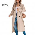 Naiste Trench-mantel, kaherealine klassikaline rev&auml;&auml;riga pikk mantel Tuulekindel s&uuml;giskevadine &uuml;ler&otilde;ivaste jope t&ouml;&ouml;reisiks XXL khaki