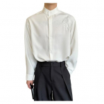 Meeste kevads&uuml;giskleit, s&auml;rk, krae, &otilde;huke, veniv, bambusest lehtedest tikand &Uuml;herealised, pikad varrukad, puhas v&auml;rv, keskmise pikkusega pidulik &auml;ri 3XL valge