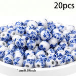 20/40/60 tk Keraamilised helmed &Uuml;mmargused keraamilised helmed K&auml;sitsi valmistatud portselan Sinine tr&uuml;kk Vahepealsed helmed K&auml;sit&ouml;&ouml;helmed Ehtevalmistustarvikud DIY K&auml;sit&ouml;&ouml; 20pcs