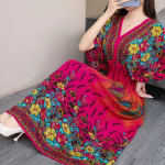 Boheemlaslik lilleline mood suvine kleit naistele maxi pikk rand puhkus reisimine india riided vestidos vintage vabaaja L roosa punane v&auml;rv