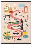 Plakat kaart kaardid London illustratsioon mustas raamis 21x30 cm