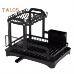 Kahekihiline lauaplaadi n&otilde;ude hoiuriiul, n&otilde;udehoidja koos n&otilde;udekuivatusalusega, tugeva kandev&otilde;imega, kausi mitmeotstarbeline n&otilde;udekuivatusrest must