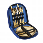 Roostevabast terasest v&auml;li-s&ouml;&ouml;giriistade komplekt noa, kahvli, lusika ja riidest kotiga