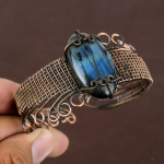 Labradorite Handmade Copper Wire Wrap Bangle Adjustable j5n14