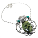 Prehnite, Malachite Handmade 925 Sterling Silver Necklace 18 b0k05