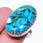 Copper Blue Turquoise Handmade 925 Sterling Silver Ring Size 7 e1r92