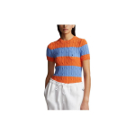 Polo Ralph Lauren SS24 Triibuline Koekootud &Uuml;mmarguse Kaelusega Kitsa L&otilde;ikega L&uuml;hikeste Varrukate Kampsun Naiste kampsun Mitmev&auml;rviline WMPOSWENC020886-400 XS