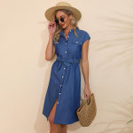 Suvine naiste slim-fit paeltega denim varrukateta kleit L