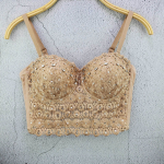 Naiste suvine seksikas ripsmeline pitsist strapless top, aluspesu, ilus seljaosa, &uuml;mberkinnituv V-kaelus, l&uuml;hikeste varrukatega, sisseehitatud rinnahoidjapadjad 40/90B kaamel