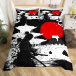 Jaapani Samurai Voodipesu Komplekt T&auml;issuuruses Kirsipuude Tekikate Punane P&auml;ike Hokusai Tekikate Fuji M&auml;gi Tekikate EU Twin(135x200cm)