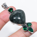 Natural Prehnite, Diopside 925 Sterling Silver Jewelry Pendant 2.60 d6b09