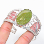 Natural Nephrite Gemstone 925 Sterling Silver Cuff Bangle Adjustable p4s56