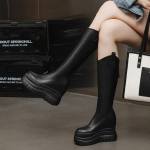 Moodsad 12CM mikrokiudnahast platvormkiiluga p&otilde;lvek&otilde;rgused saapad naistele s&uuml;giseks, libistatavad, kevadised, korstnakujulised peidetud kontsad, &uuml;le kingade 33