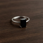 Must Oon&uuml;ks S&otilde;rmus, 925 Sterling H&otilde;be, K&auml;sitsi Valmistatud Ristk&uuml;likukujuline Kivist S&otilde;rmus, Minimalistlik Geomeetriline S&otilde;rmus 4 h&otilde;be