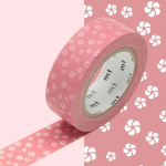 Masking tape rose fleurs blanches - 1,5 cm x 7 m roosa