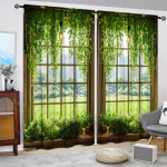 2 tk rohelise maastikuga akna tr&uuml;kitud kardinat  Varjutus ja privaatsuskaitse  Sobib erinevate ruumide kaunistamiseks 100*130 Rod Pocket 1pcs green