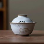 Retro Ru Kiln Keraamiline Gaiwan Armsa Kassimustriga Filtreeriv Teetass Reisimiseks Kaasaskantav Teekausike Hiina K&auml;sit&ouml;&ouml;na Valmistatud Kodune Teekomplekt 100ml 9.2x7.5cm 100ml