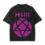 HIM Heartagram Klassikaline LOGO Graafiline Tr&uuml;kiga T-s&auml;rk Meeste Naiste Vintage Pesemist&ouml;&ouml;tlusega Puuvill O-kaelus Suvi Uued T-s&auml;rgid &Uuml;lem&otilde;&otilde;dulised Harajuku Topid S