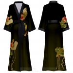 Hiina stiilis prinditud naiste pika hommikumantli &ouml;&ouml;s&auml;rk Retro-satiinist magamisriietus &Ouml;&ouml;s&auml;rk Poole varrukaga kimono hommikumantli kleit lahtine kodukandmine One size