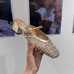 Retro stiilis suvised varba kattega naiste muulad sussid elegantne daami v&auml;lisjalats paksude kontsadega kleidislippersid 35 kuld