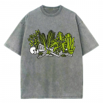 Suvine unisex T-s&auml;rk, oversized, kolju ja taimede tr&uuml;kiga, pestud, neutraalne, l&uuml;hikeste varrukatega, vabaaja, naljakas riietus, mehed S