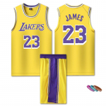 Los Angeles Lakers James nr 23 Laste Korvpallivorm - Kollane | Pol&uuml;ester | Hingav Kiiresti Kuivav Spordir&otilde;ivas 120-130 CM kollane
