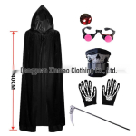 Halloweeni helendav surmaingli kost&uuml;&uuml;m punaste silmadega kolba maski, keepi, kinnaste ja sirbiga lastele ja t&auml;iskasvanutele One Size black