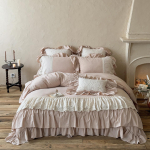 Romantiline Prantsuse Kahekihiline Pitsvolangidega Voodipesukomplekt 20% Ramjeed, 80% Puuvilla Tekikoti Komplekt Tepitud Voodikate Padjap&uuml;&uuml;rid 4 tk King 220X240cm 4pcs