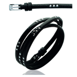 Les Tr&eacute;sors De Lily [I8061] - Bracelet acier cuir 'Peaceful' noir argent&eacute; - 5 mm must